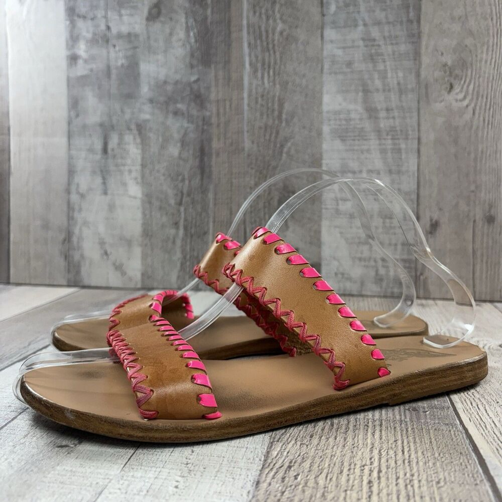 Ancient Greek Women's Size EU 38 I US 7.5 Two Strap Slip On Leather Sandals Tan